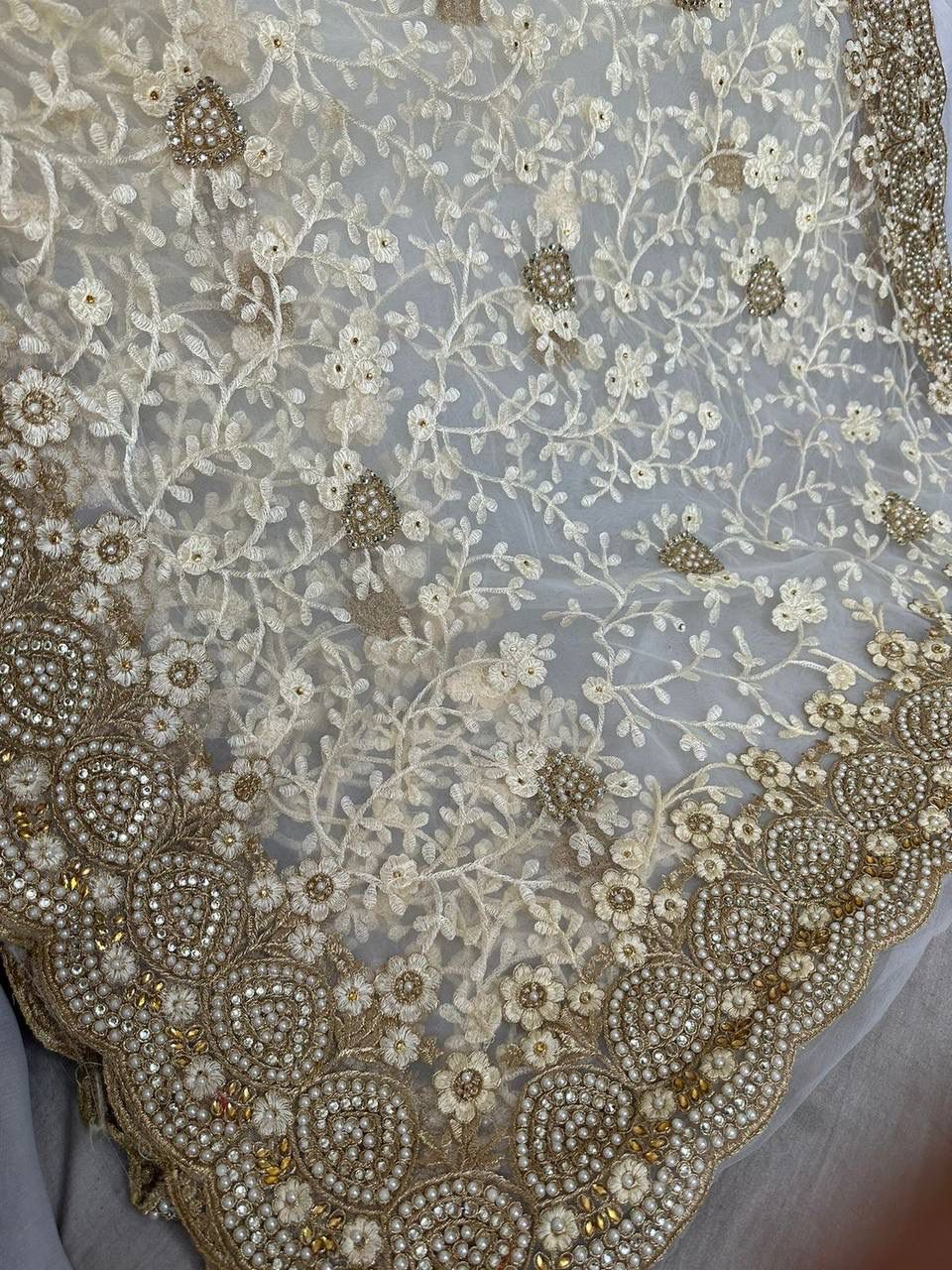 Elegant White Designer Saree with Heavy Embroidery Work