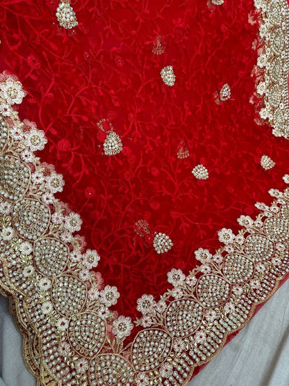 Premium Net Saree with Intricate Hand Embroidery And Border