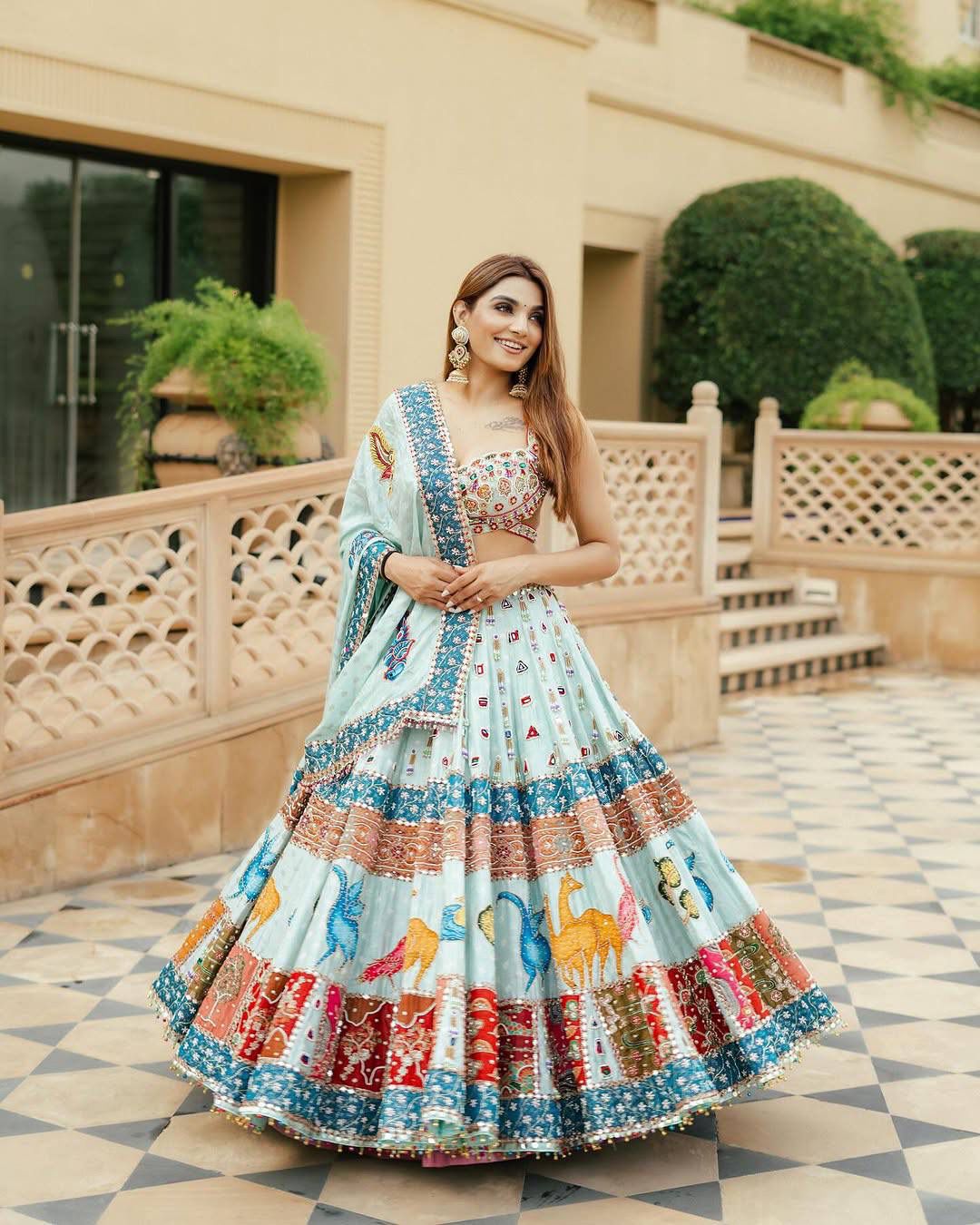 Navratri Special Muslin Cotton Mirror Work Lehenga