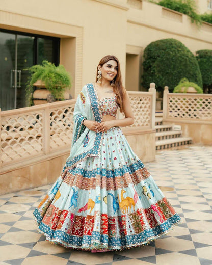 Navratri Special Muslin Cotton Mirror Work Lehenga
