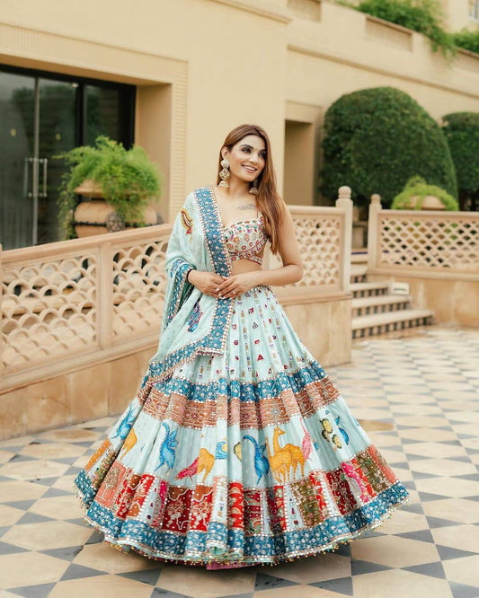 Navratri Special Muslin Cotton Mirror Work Lehenga