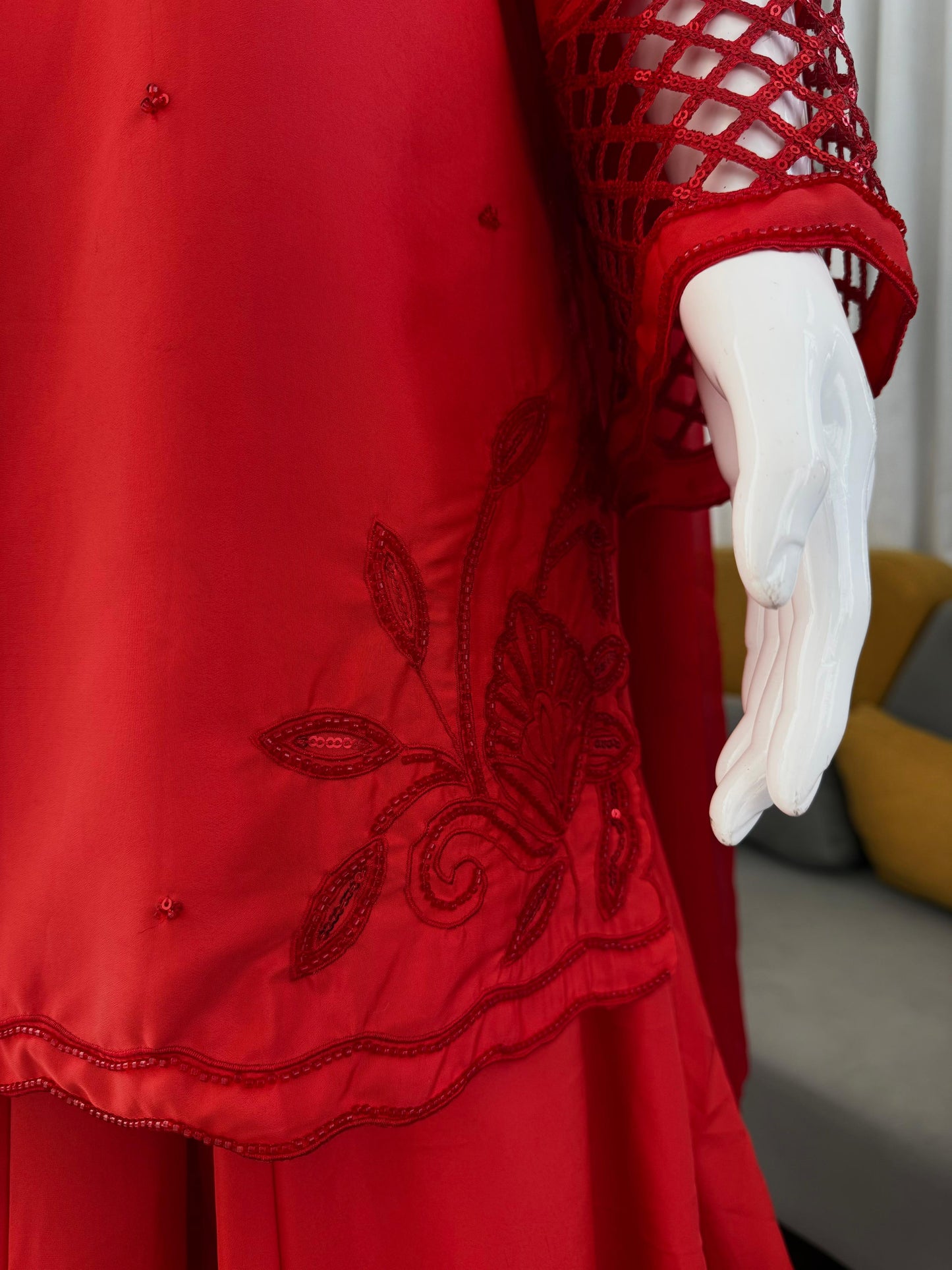 Red Party Wear Kurti Palazzo Set with Embroidery And Stylish Dupatta