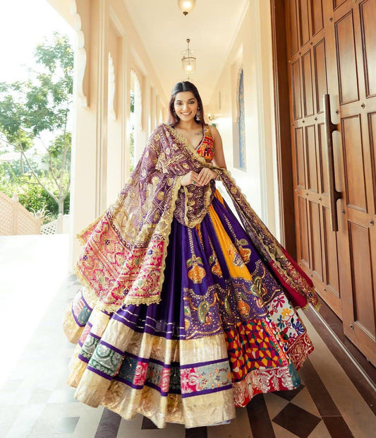 Purple Fully Flared Digital Print Muslin Cotton Lehenga Choli