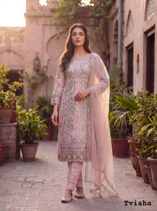 Light Pink Moti Work Suit Set