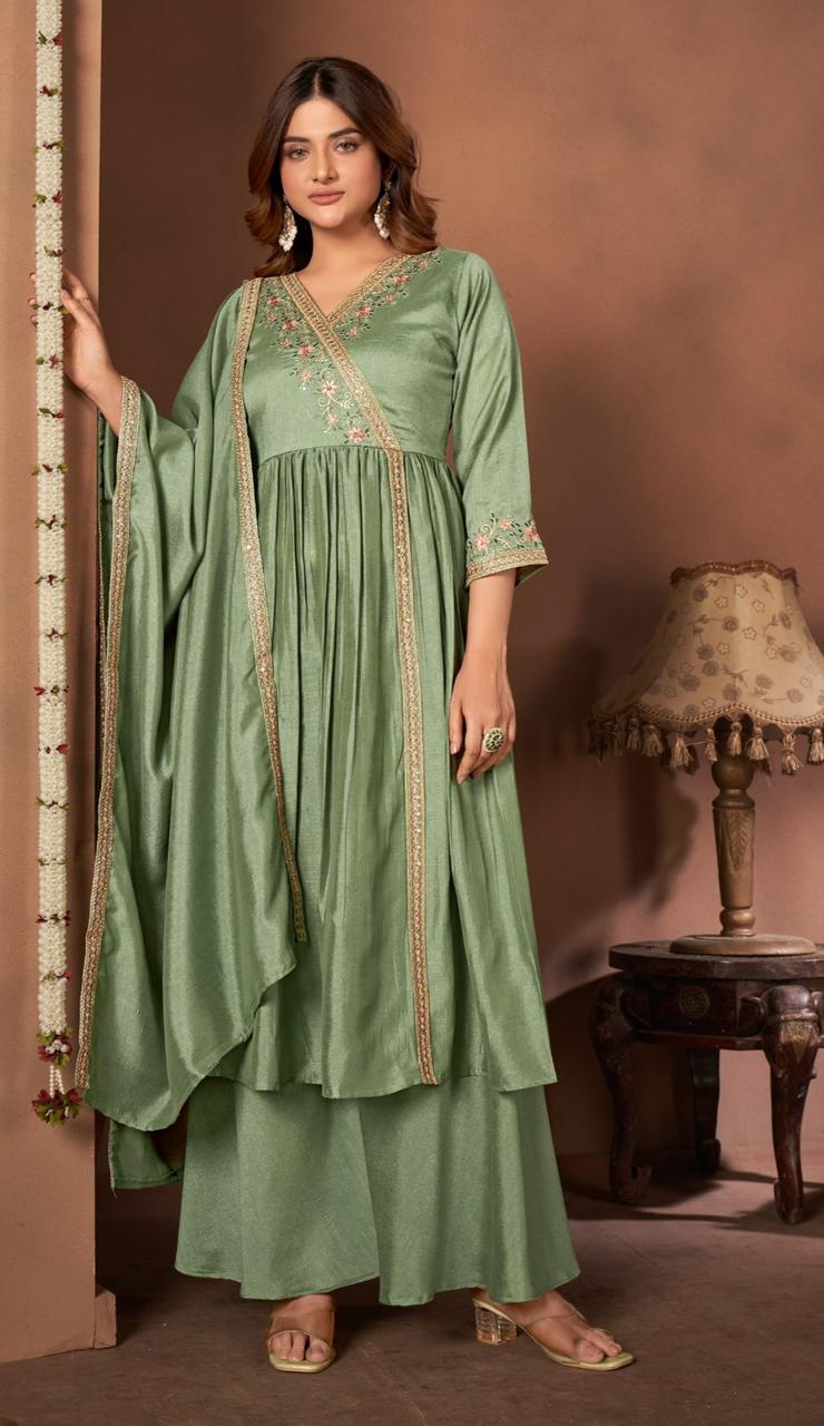 Women Luxurious Anarkali Embroidered Suit With Dupatta