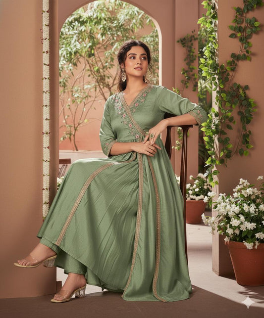 Women Luxurious Anarkali Embroidered Suit With Dupatta