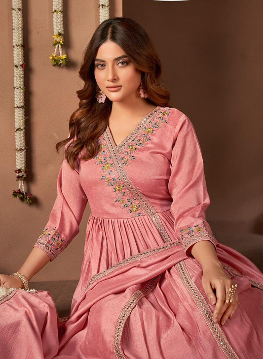 Light Pink Designer Anarkali Kurti Set