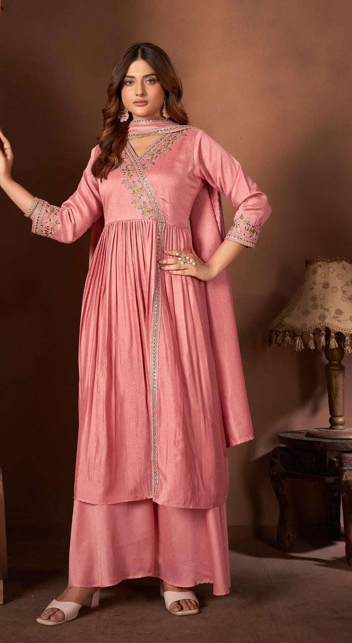Light Pink Designer Anarkali Kurti Set