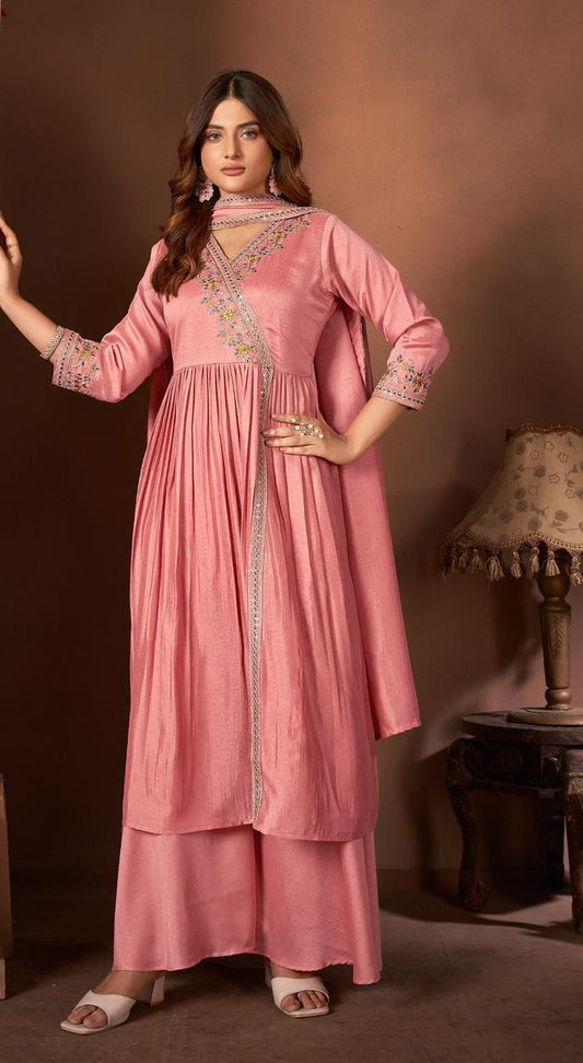 Light Pink Designer Anarkali Kurti Set