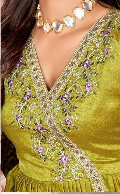 Green Vichitra Silk Embroidered Kurti Pant Set
