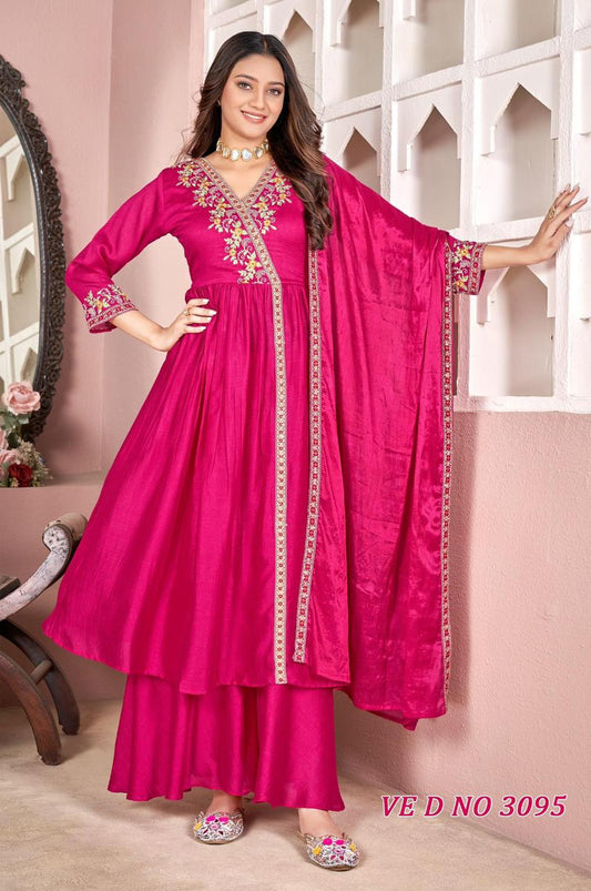 Beautiful Rani Pink Embroidered Kurti Pant Set