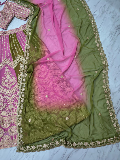 Olive Green with Rani Pink Designer Lehenga