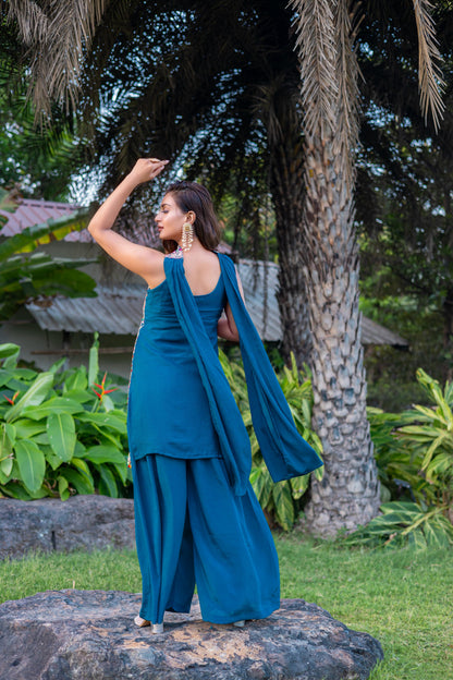 Noor Teal Blue Heavy Embroidery Pure Fabric Suit with Dupatta