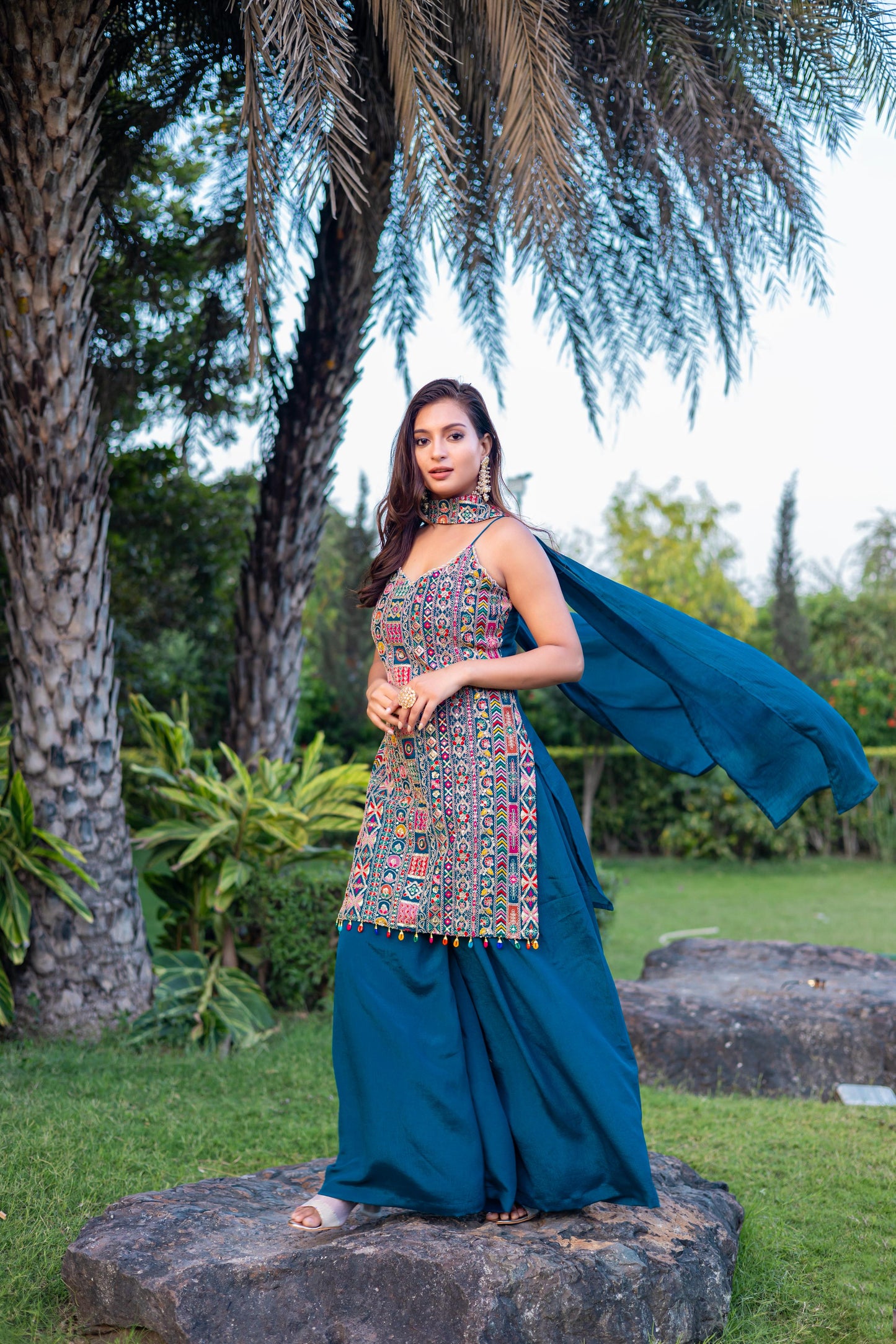 Noor Teal Blue Heavy Embroidery Pure Fabric Suit with Dupatta