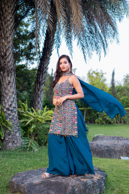 Noor Teal Blue Heavy Embroidery Pure Fabric Suit with Dupatta