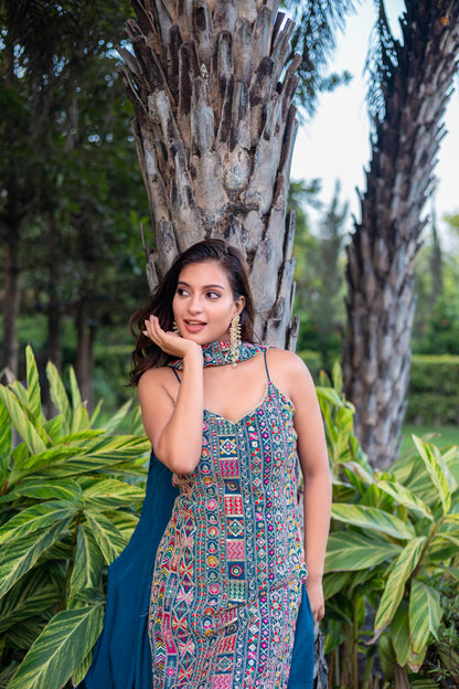 Noor Teal Blue Heavy Embroidery Pure Fabric Suit with Dupatta