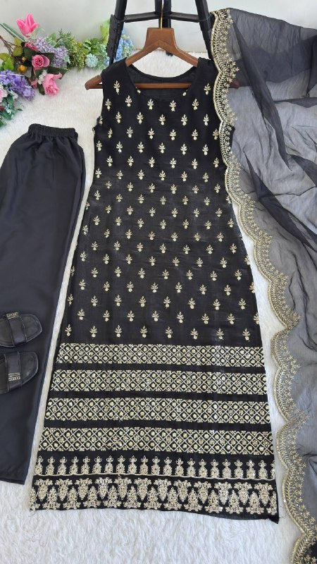 Premium Party Wear Kurta Set with Embroidery And Churidar Pants