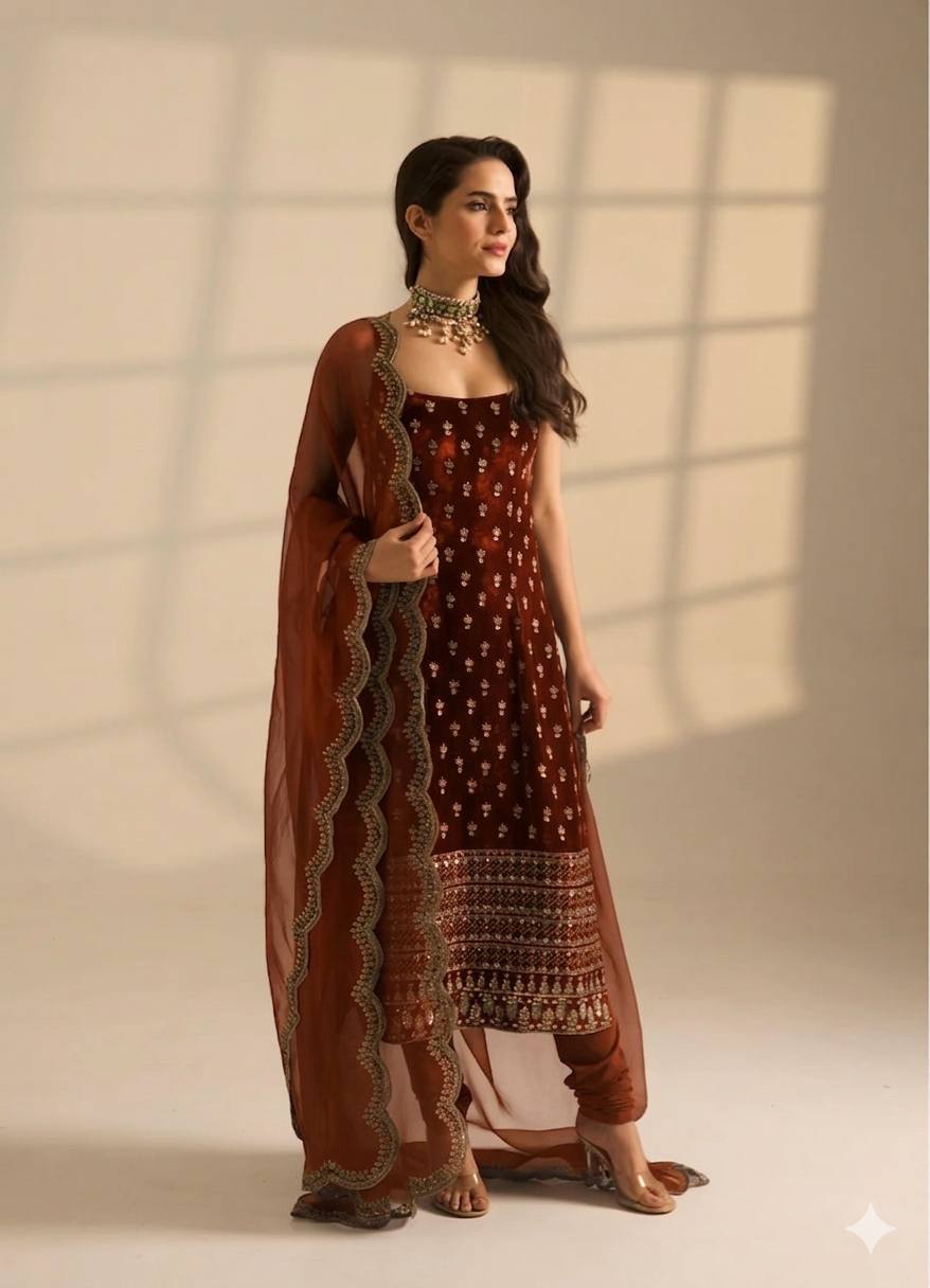 Women’s Red Embroidered Suit Set with Dupatta