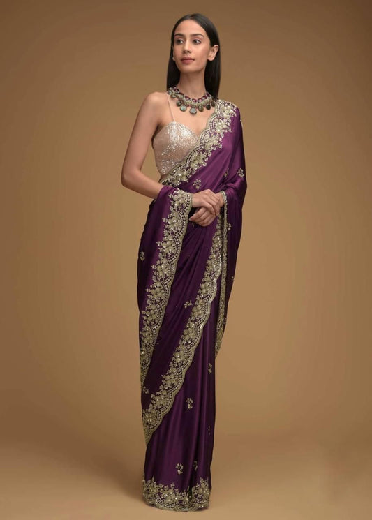 Rangoli Silk Purple Embroidered Saree