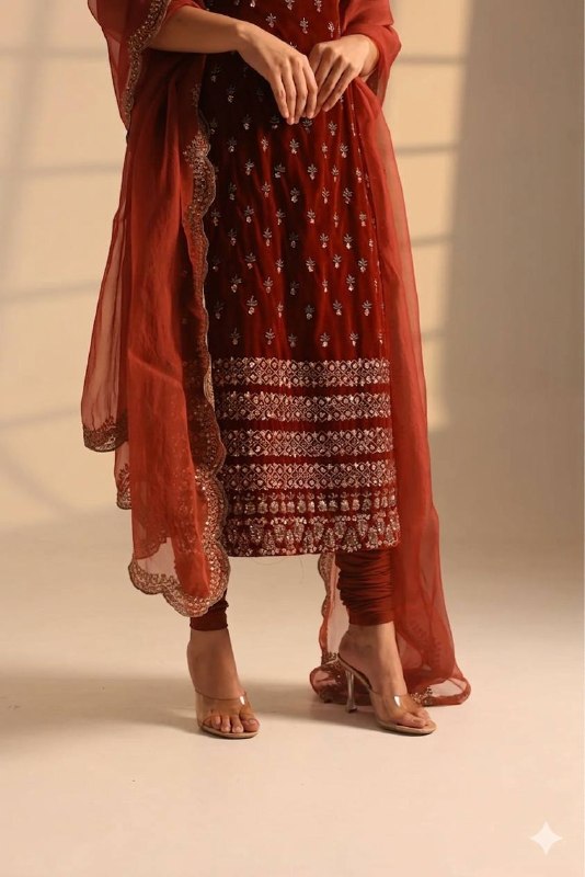 Women’s Red Embroidered Suit Set with Dupatta