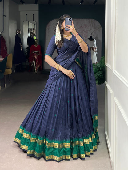 Navy Blue Zari Weaving Work Lehenga