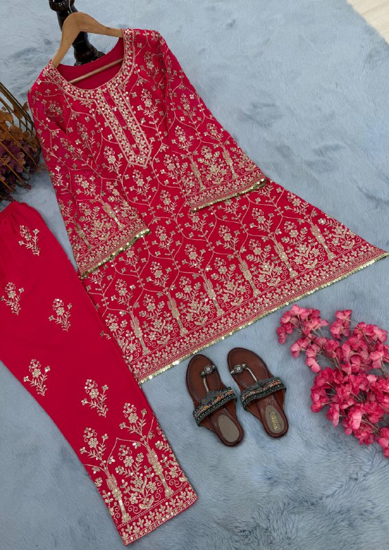 Party Wear Look Pure Heavy Georgette Pink Cord Set