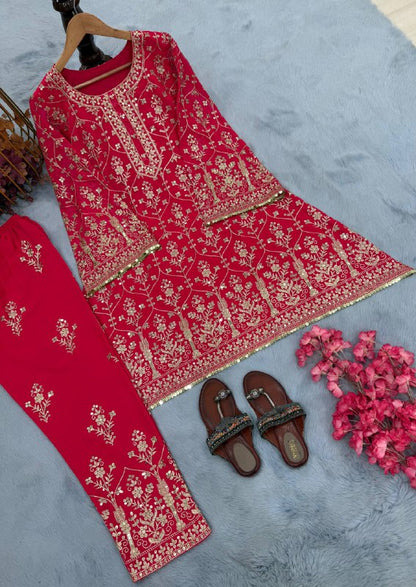 Party Wear Look Pure Heavy Georgette Pink Cord Set