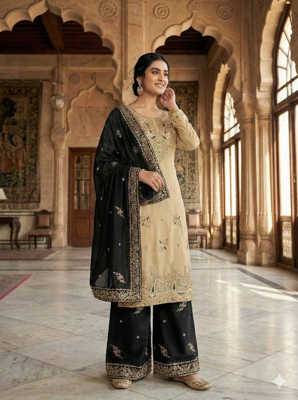 Heavy Embroidery Sequence Work Palazzo Suit for Women