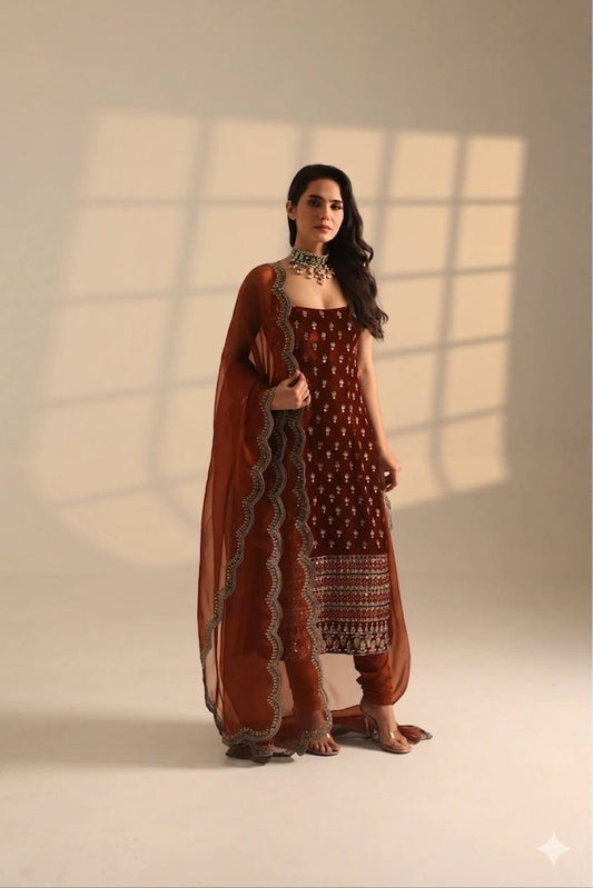 Women’s Red Embroidered Suit Set with Dupatta