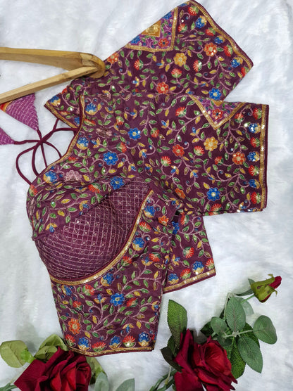 Designer Wine Viscose Readymade Blouse