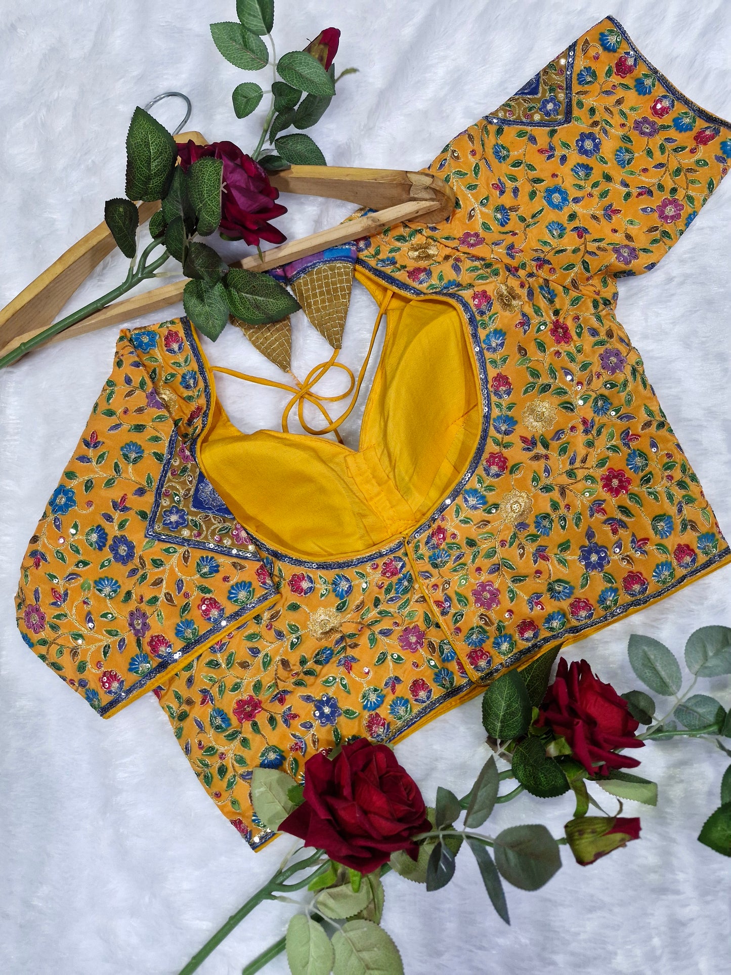 Viscose Yellow Floral Readymade Blouse