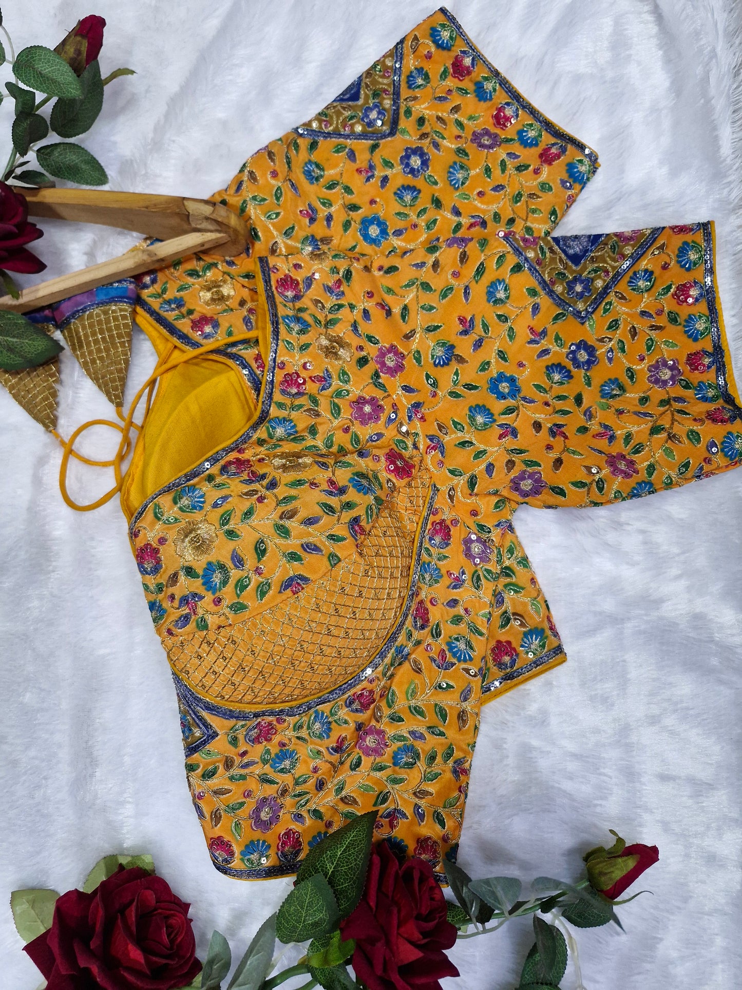 Viscose Yellow Floral Readymade Blouse