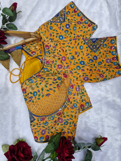 Viscose Yellow Floral Readymade Blouse