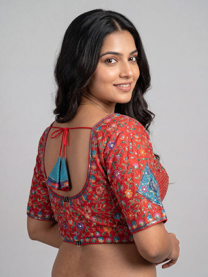 Rani Pink Embroidery Position Print Readymade Blouse