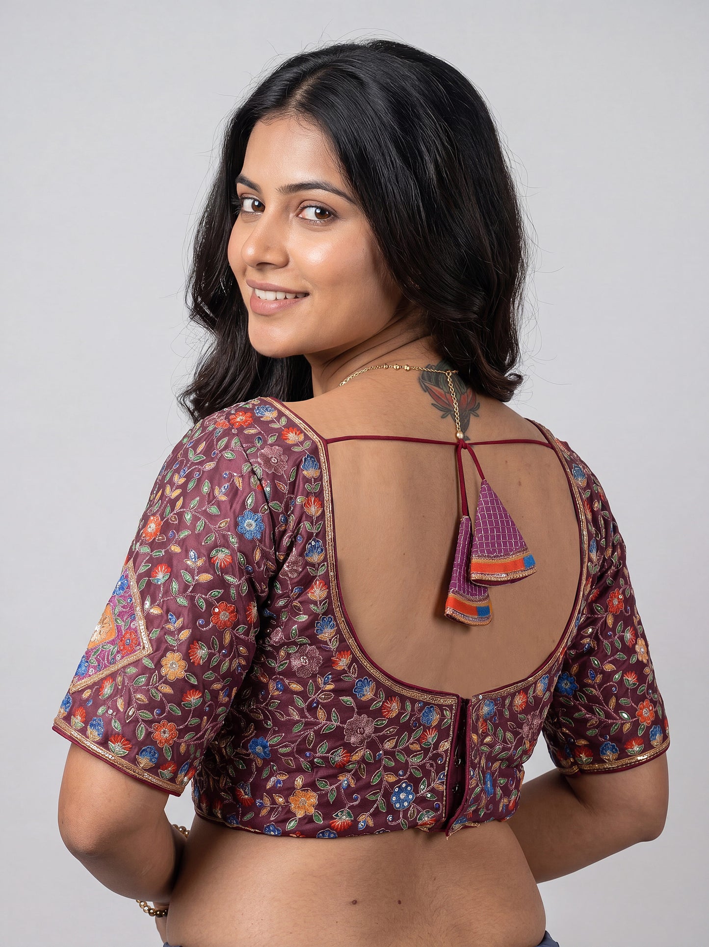 Designer Wine Viscose Readymade Blouse