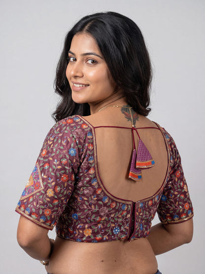 Designer Wine Viscose Readymade Blouse