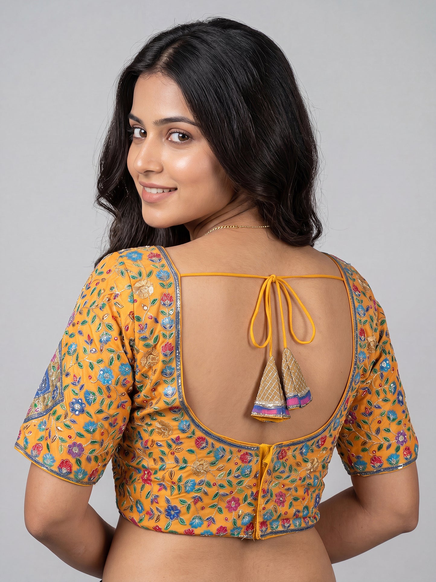Viscose Yellow Floral Readymade Blouse