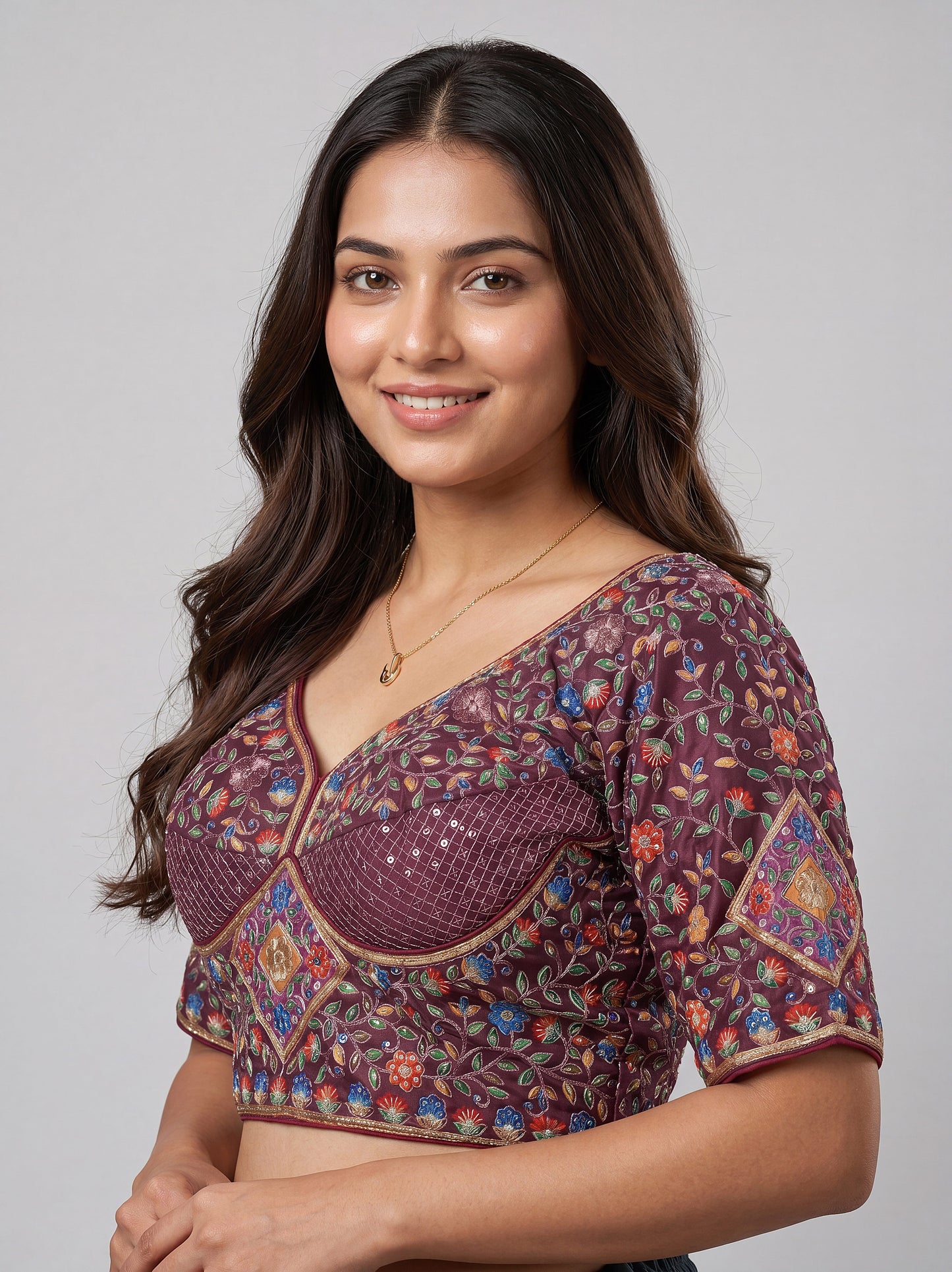 Designer Wine Viscose Readymade Blouse