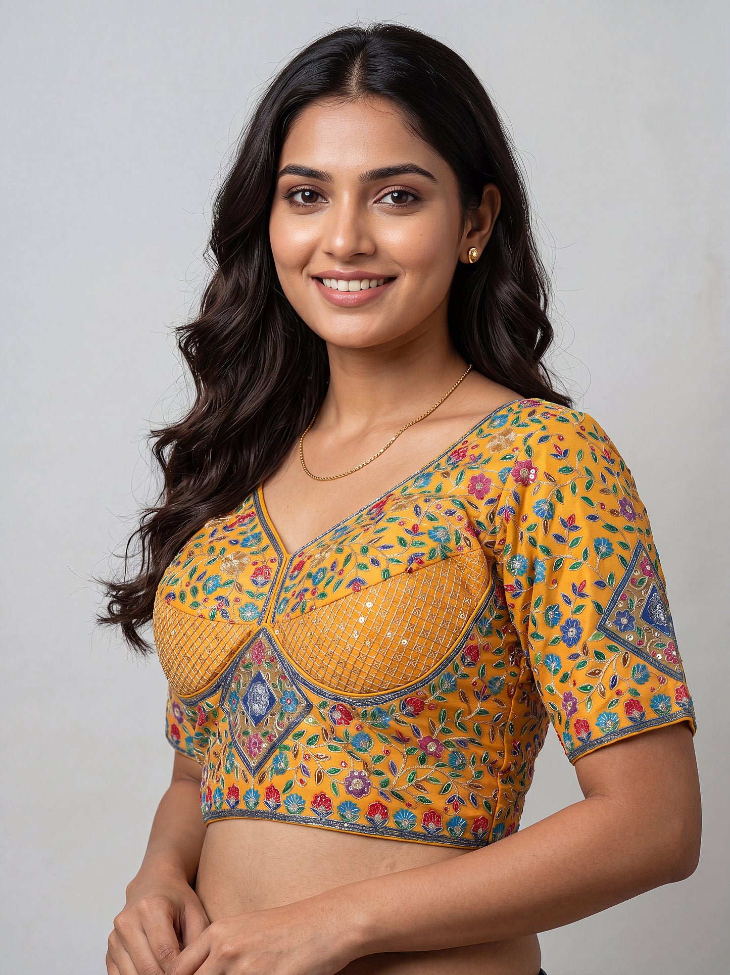 Viscose Yellow Floral Readymade Blouse