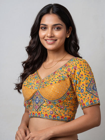 Viscose Yellow Floral Readymade Blouse