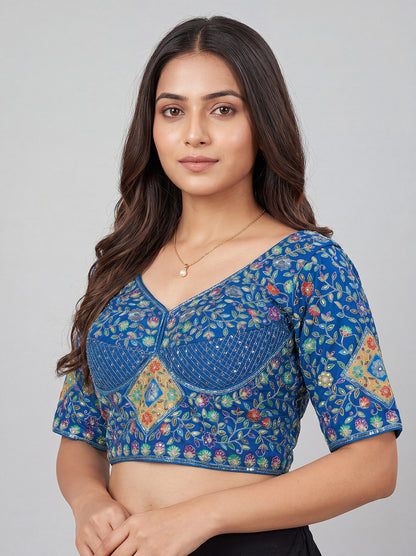 Trending Royal Blue Viscose Readymade Blouse