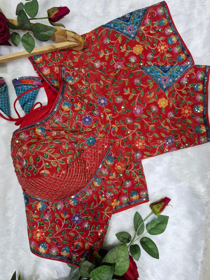 Rani Pink Embroidery Position Print Readymade Blouse