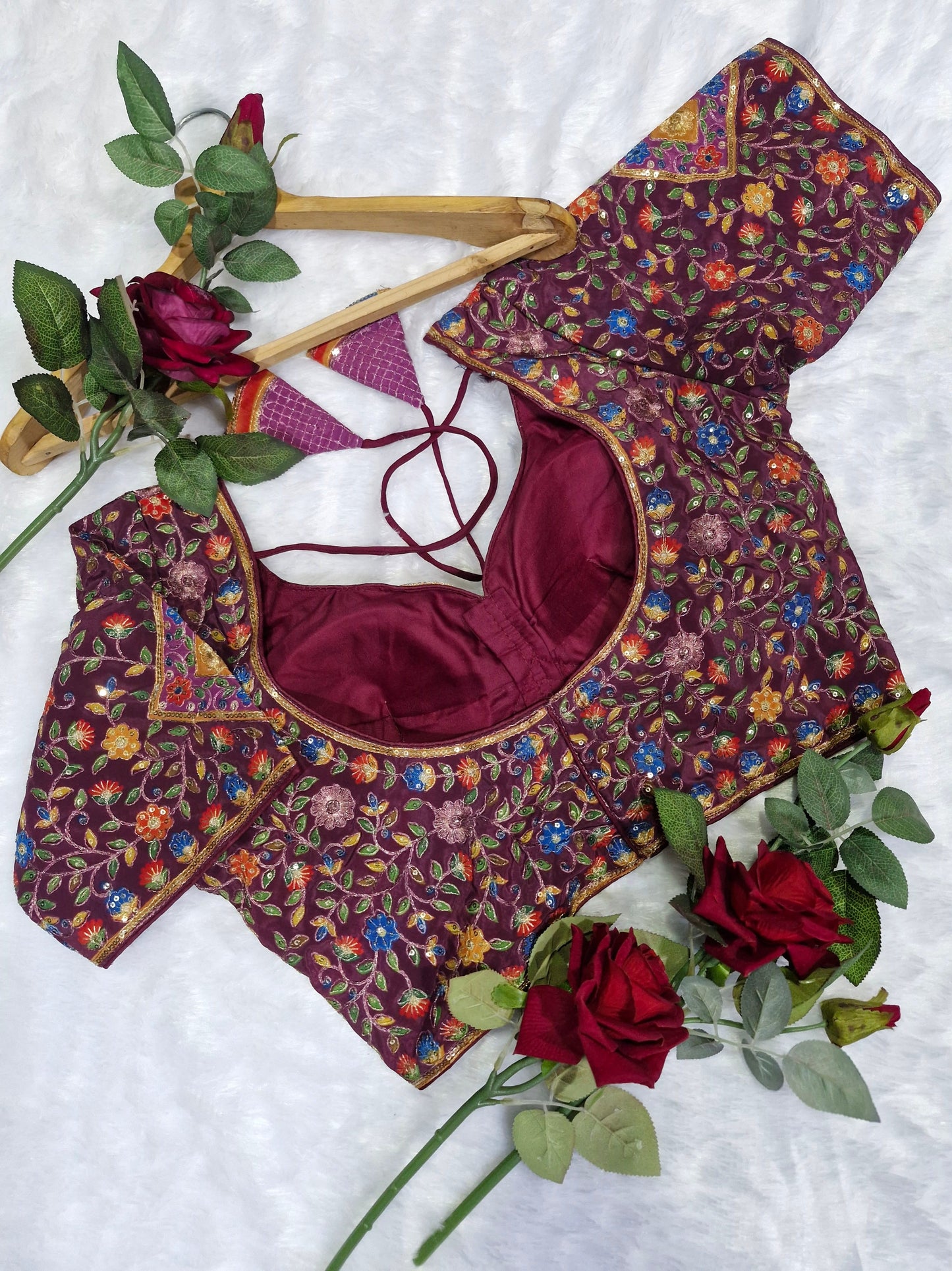 Designer Wine Viscose Readymade Blouse