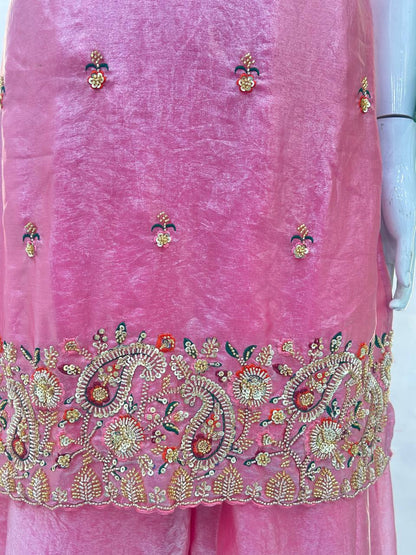 Pink Fendy Silk Kurti Set with Embroidered Dupatta