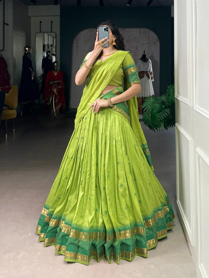 Beautiful Chanderi Green Half Lehenga Saree