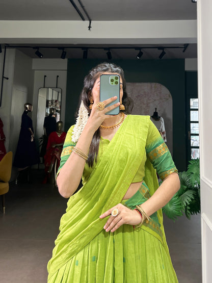 Beautiful Chanderi Green Half Lehenga Saree