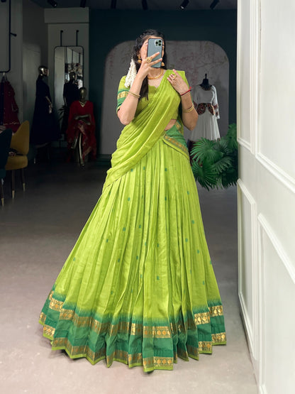 Beautiful Chanderi Green Half Lehenga Saree