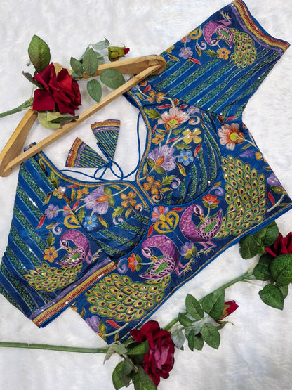 Peacock Motif Embroidered Party Wear Designer Blouse