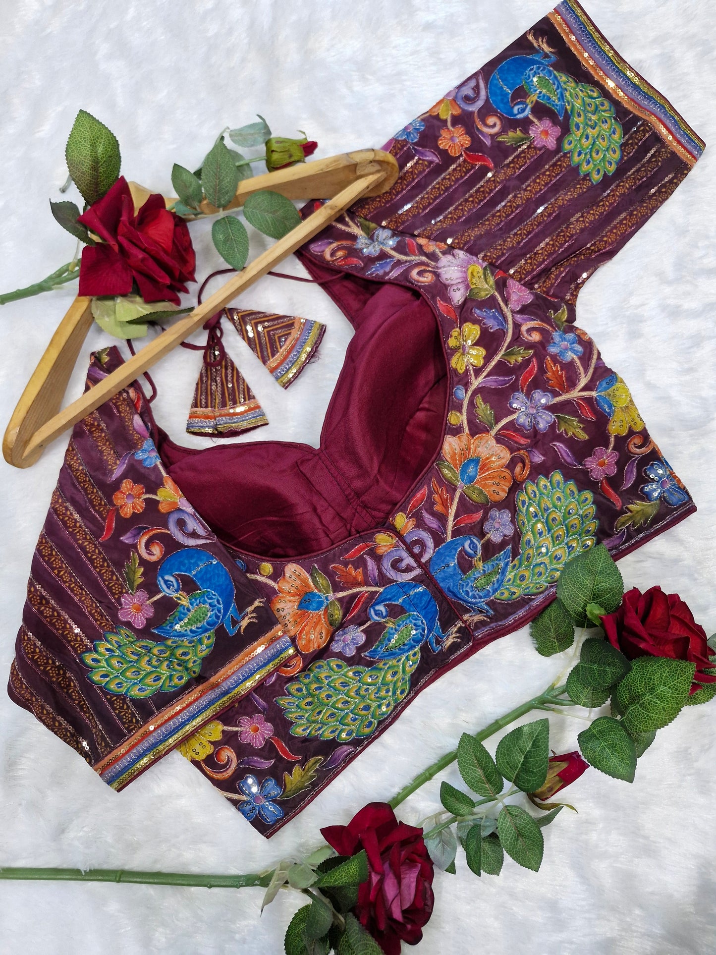 Viscose Peacock Print Wine Blouse