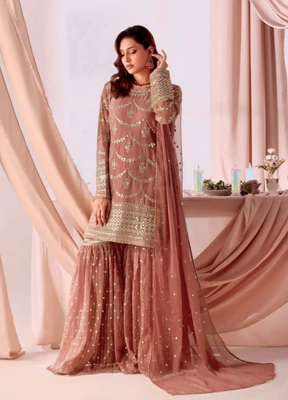 Beautiful Peach Sharara Suit With Sequence Work